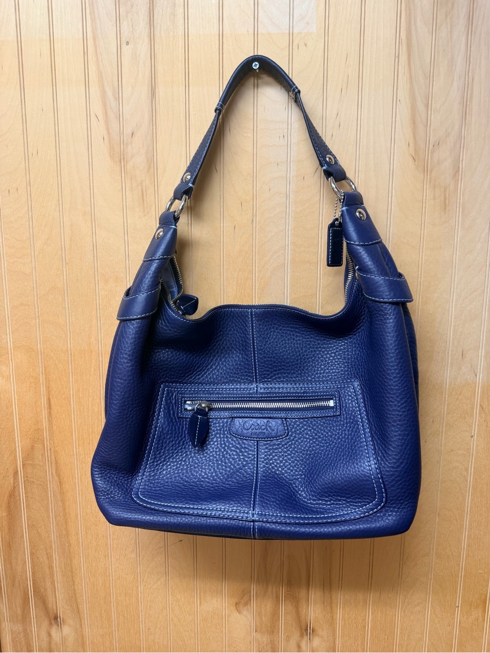Coach Pebbled Leather Hobo in Deep Navy